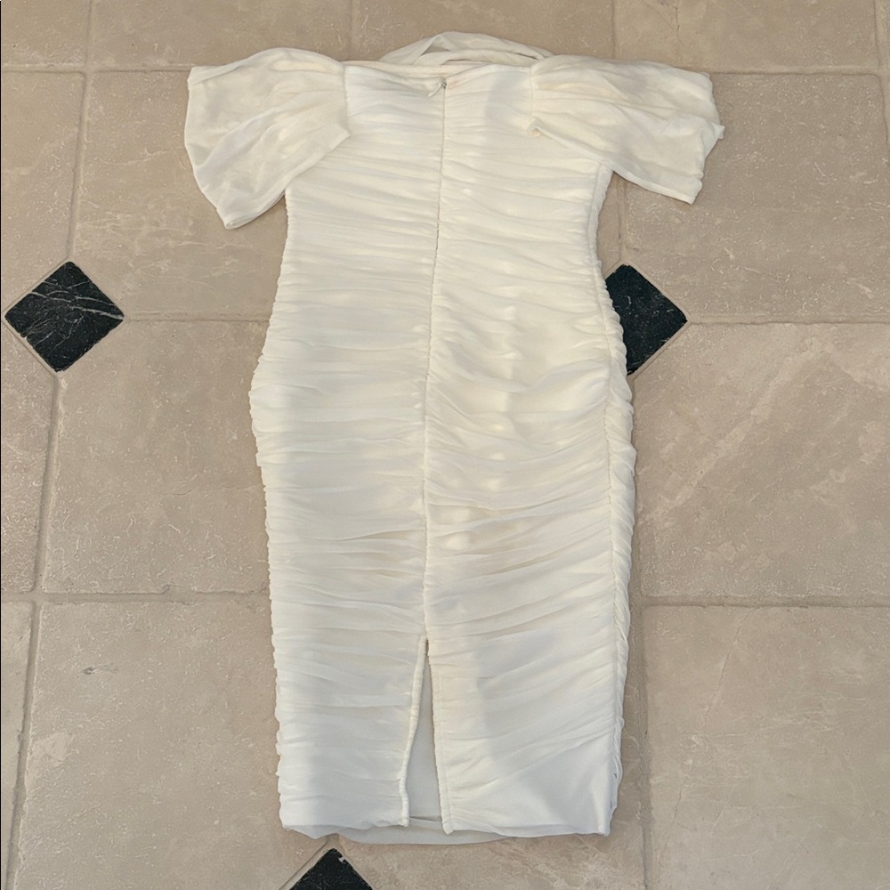Fashion Nova Ruched White Midi Dress - Picture 6 of 7